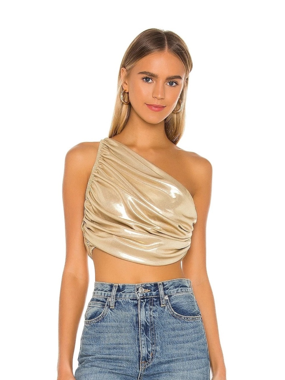 Norma Kamali Metallic Gold Ruched Crop Top